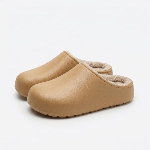 Waterproof Winter Slippers Plush Lined Non Slip Clogs, Warm Indoor Outdoor House Bedroom Shoes For Women Men Easy Care in Kuwait