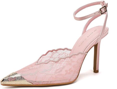 On feet& in love Women's lace Slingback Pointed-Toe Heels with Ankle Straps and Rose Gold Metallic Toe, Perfect for Pairing with Wedding Dresses. in Kuwait