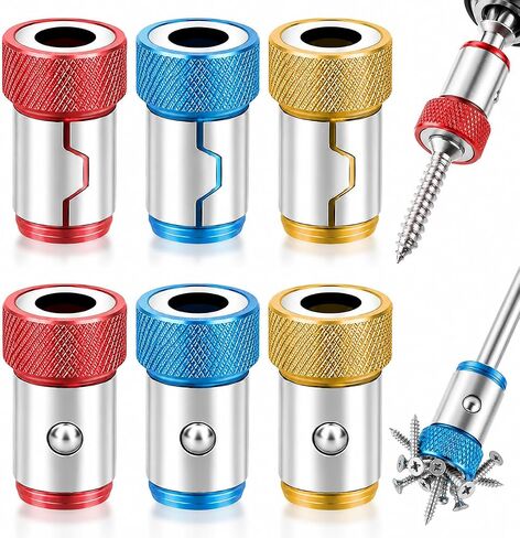 6PCS Magnetic Screw Ring, Magnetic Screw Holder, Bit Magnetizer Ring, Alloy Steel Magnetic Bit Holder, 1/4in 6.35mm Universal Removable Screw Magnetizer for Hex Screwdriver, Power Bits, DIY Repair in Kuwait