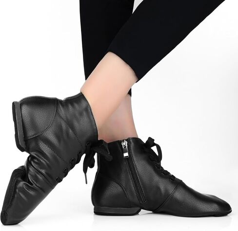 Keemi Lace Up Jazz Boots with Zipper for Woman Black Jazz Dance Shoes for Women Girls Mens Adult Rubber Split Sole in Kuwait