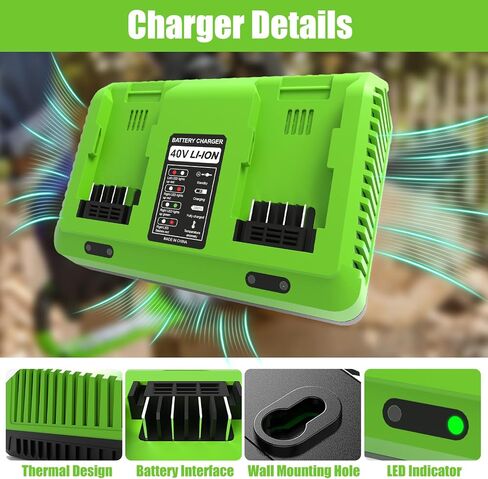 2port Charger Replacement for Greenworks 40V Charger 29482, Compatible with Greenworks 40V Battery 29462 29472 BAF702 L-300 BAF704 BAF705 in Kuwait