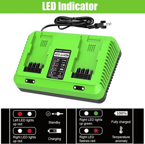 2port Charger Replacement for Greenworks 40V Charger 29482, Compatible with Greenworks 40V Battery 29462 29472 BAF702 L-300 BAF704 BAF705 in Kuwait