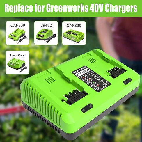 2port Charger Replacement for Greenworks 40V Charger 29482, Compatible with Greenworks 40V Battery 29462 29472 BAF702 L-300 BAF704 BAF705 in Kuwait
