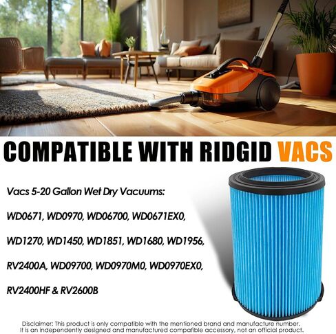 VF5000 Filter for Ridgid Shop Vac 5-20 Gallon, 3-Layer Wet/Dry Replacement, Compatible with WD1450 WD0970 WD1270 WD1680 WD1851 RV2400A in Kuwait