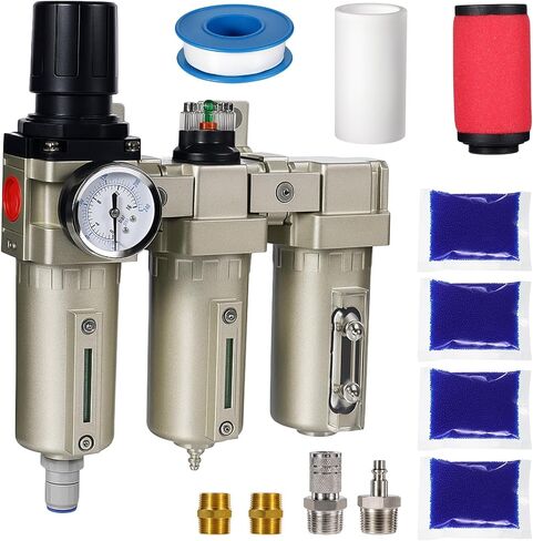 Upgraded 1/2" NPT Industrial Air Dryer for Compressor with Filter, 4 Stage Air Compressor Water Separator System, Filter Oil Water Separator Dryer for Plasma Cutter and Paint Spray, Auto Drain in Kuwait