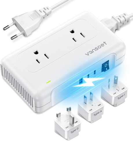 vansoet 220V to 110V Converter for European Travel, Voltage Converter US to Europe, Universal Travel Adapter with 2 USB C Ports & 1USB-A Port, Power Plug Combo for Curling Iron Hair Straighteners in Saudi Arabia
