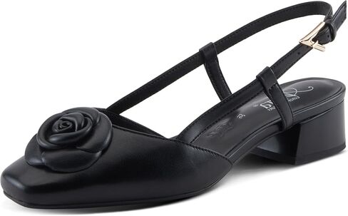 Azura Women's ANGELICISH Buckle Shoes - Smooth Leather, Central Flower Applique, Sturdy Block Heel in Kuwait
