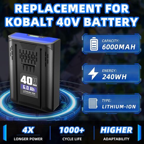 2 Pack 40V 6.0Ah Battery, Compatible with Kobalt 40V Lithium-Ion Batteries KB240-06 KB340-06 KB440-06 KB540-06 KB640-06 in Kuwait