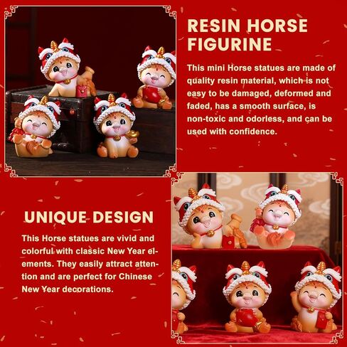 LAIAMER 4 Pcs 2026 Chinese New Year Horse Figurine Resin Mini Golden Chinese Zodiac Horse Statue for Car Dashboard Office Tabletop Lunar New Year Zodiac Decoration Collection Gift in Saudi Arabia