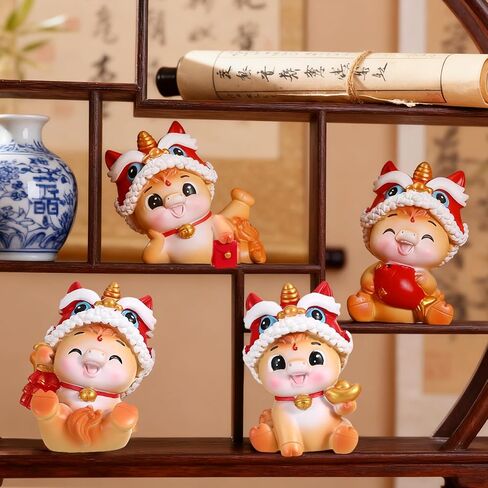 LAIAMER 4 Pcs 2026 Chinese New Year Horse Figurine Resin Mini Golden Chinese Zodiac Horse Statue for Car Dashboard Office Tabletop Lunar New Year Zodiac Decoration Collection Gift in Saudi Arabia
