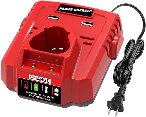 48‑59‑2401 12V Lithium Battery Charger with Dual USB Ports, Replacement for Milwaukee 12V Charger 48‑59‑1204, Compatible with 48‑11‑24 Series Batteries in Kuwait