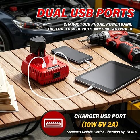 48‑59‑2401 12V Lithium Battery Charger with Dual USB Ports, Replacement for Milwaukee 12V Charger 48‑59‑1204, Compatible with 48‑11‑24 Series Batteries in Kuwait