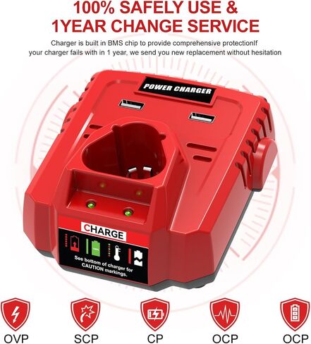48‑59‑2401 12V Lithium Battery Charger with Dual USB Ports, Replacement for Milwaukee 12V Charger 48‑59‑1204, Compatible with 48‑11‑24 Series Batteries in Kuwait