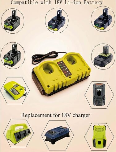 Compatible with Ryobi 18V Battery Charger,P117 Dual-Port Rapid Charger for Ryobi 18V One+ Lithium Battery P100 P102 P103 P105 P107 P108 P190 PBP006 PBP2005 PBP005 in Kuwait