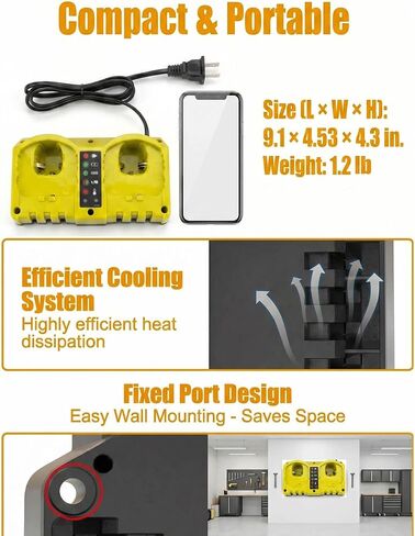 Compatible with Ryobi 18V Battery Charger,P117 Dual-Port Rapid Charger for Ryobi 18V One+ Lithium Battery P100 P102 P103 P105 P107 P108 P190 PBP006 PBP2005 PBP005 in Kuwait