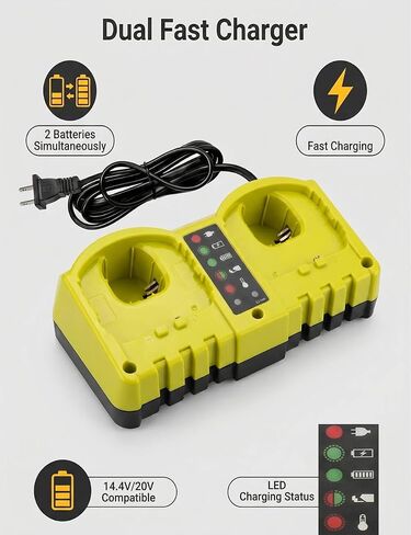 Compatible with Ryobi 18V Battery Charger,P117 Dual-Port Rapid Charger for Ryobi 18V One+ Lithium Battery P100 P102 P103 P105 P107 P108 P190 PBP006 PBP2005 PBP005 in Kuwait