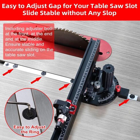 GOINGMAKE Table Saw Miter Gauge with Long Extentable Fence from 21 to 38 Inch and Micro Adjust Flip Stop and 13 Angle Stop Holes, Miter Gauge for Table Saw for Crosscut and Miter, Fit 3/8" x 3/4" Slot in Kuwait