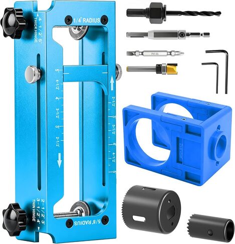 Door Hinge Jig & Lock Installation Kit, Aluminum Alloy Router Template for Hinge Mortising (2.5"-5") & Lock Drilling, Fits 1/4" 5/8" Radius, for 1-3/8" 1-3/4" Thick Doors (Red) in Kuwait