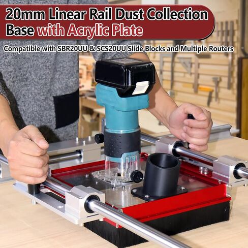 Linear Rail Router Sled Slide Connector with Dust Collection, 2-1/2" Interface Connect Dust Extractor Fit for 20mm Linear Rails and SBR20UU & SCS20UU Slide Block in Kuwait
