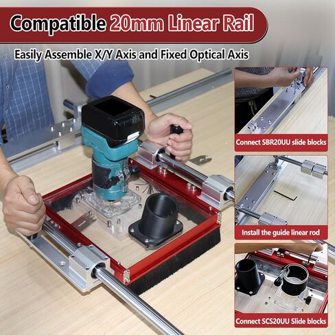 Linear Rail Router Sled Slide Connector with Dust Collection, 2-1/2" Interface Connect Dust Extractor Fit for 20mm Linear Rails and SBR20UU & SCS20UU Slide Block in Kuwait