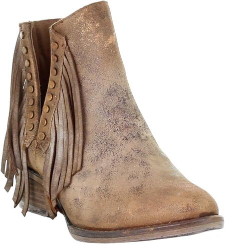 Corral Boots Womens Fringe Studded Round Toe Pull On Casual Boots Ankle Low Heel 1-2" - Brown - Size 6 B in Kuwait