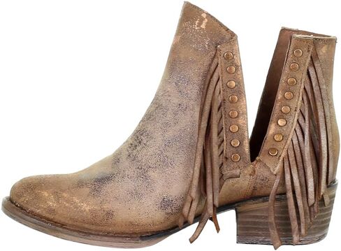 Corral Boots Womens Fringe Studded Round Toe Pull On Casual Boots Ankle Low Heel 1-2" - Brown - Size 6 B in Kuwait