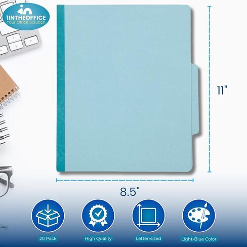 1InTheOffice Classification Folders, 2 Divider Classification Folders, File Folders with Dividers, 2.5" Expansion, Letter Size, Light Blue, 20 pcs in Saudi Arabia