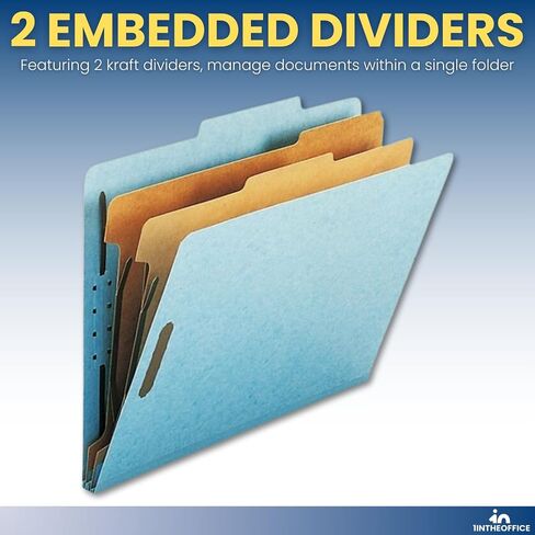 1InTheOffice Classification Folders, 2 Divider Classification Folders, File Folders with Dividers, 2.5" Expansion, Letter Size, Light Blue, 20 pcs in Saudi Arabia