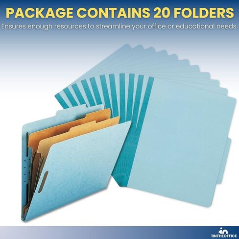 1InTheOffice Classification Folders, 2 Divider Classification Folders, File Folders with Dividers, 2.5" Expansion, Letter Size, Light Blue, 20 pcs in Saudi Arabia