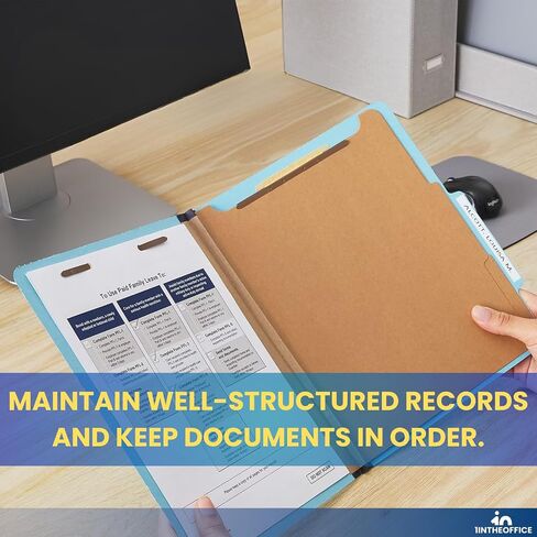 1InTheOffice Classification Folders, 2 Divider Classification Folders, File Folders with Dividers, 2.5" Expansion, Letter Size, Light Blue, 20 pcs in Saudi Arabia