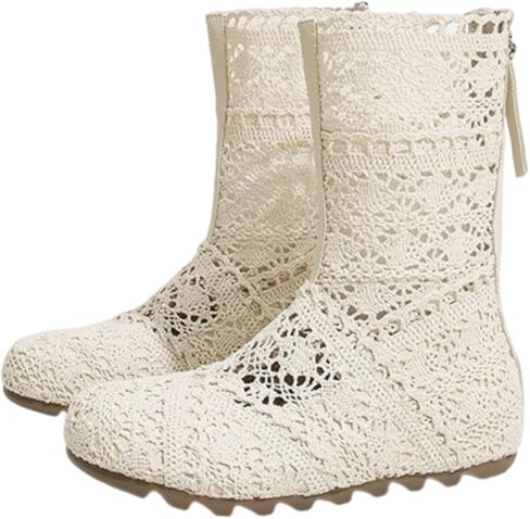 Women's Crochet Ankle Boots, Hollow Out Mesh Knit, Hidden Wedge Back Zipper Booties, Breathable Vintage Mori Style Summer Casual Shoes in Kuwait