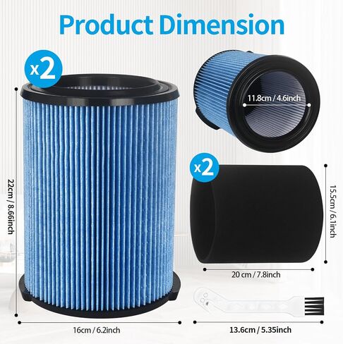 2 Packs VF5000 Filter Replacement for Ridgid Shop Vacuum Filter 5-20 Gallon WD06700 WD0671 WD0970 WD09700 WD1270 WD1450 WD1680 WD1851 RV2400A WD0970M0 WD0970EX0 RV2400HF RV2600B in Kuwait