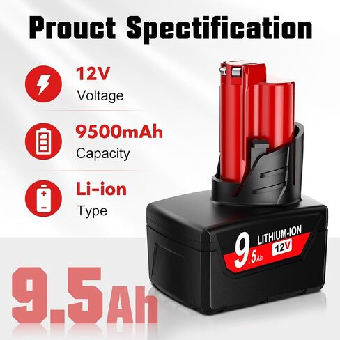 Advanced LCD Display 9.5Ah Replacement for Milwaukee M12 Battery Compatible with M12 Power Cordless Tools & 100% Compatible with All Milwaukee Original Charger in Kuwait