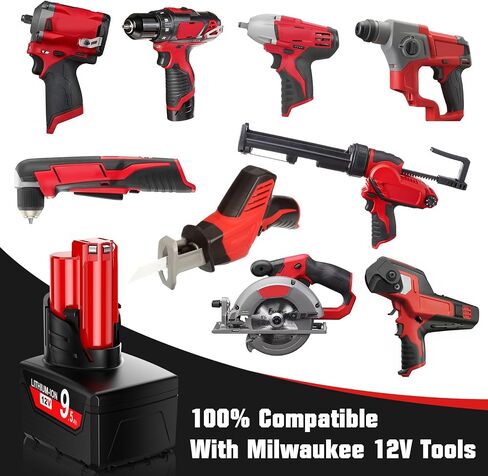 Advanced LCD Display 9.5Ah Replacement for Milwaukee M12 Battery Compatible with M12 Power Cordless Tools & 100% Compatible with All Milwaukee Original Charger in Kuwait
