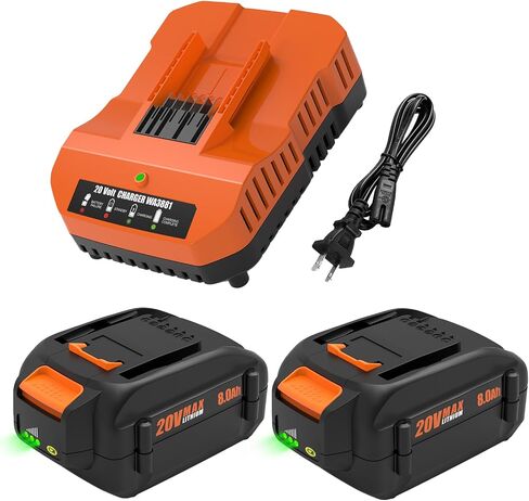 ANTRobut 2Pack 8.0Ah Replacement for Worx 20V Battery WA3575 WA3525 Compatible with Worx Battery 20V and 2X20V Cordless Tools, with Fast Charger WA3881 WA3742 (NOT for Nitro) in Kuwait