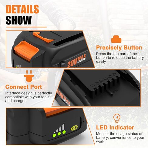 ANTRobut 2Pack 8.0Ah Replacement for Worx 20V Battery WA3575 WA3525 Compatible with Worx Battery 20V and 2X20V Cordless Tools, with Fast Charger WA3881 WA3742 (NOT for Nitro) in Kuwait