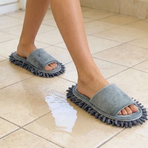 Microfiber Mop Slippers Chenille Slip on Design for Dusting and Polishing Hardwood Tile Laminate Floors, Black, Women US 8–9.5 / Men US 6.5–8.5 in Kuwait
