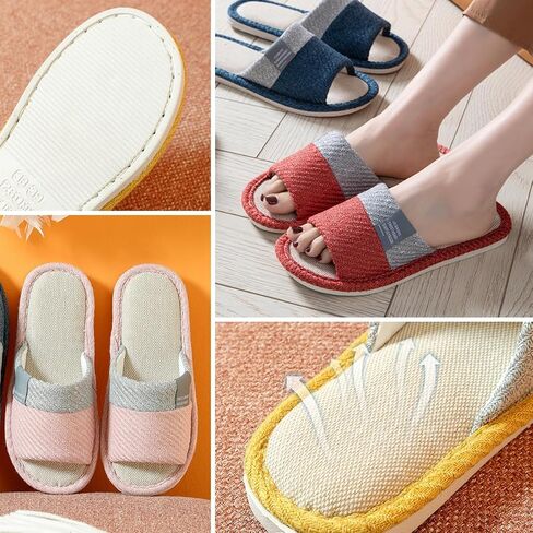 Japanese Style Open Toe Slippers Cotton Linen Indoor House Shoes For Men And Women Breathable Lightweight Washable Onsen Sandals Comfy Bedroom Floor Summer Home Footwear in Kuwait