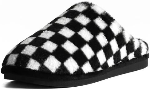 OOW Fuzzy Slippers for Women Checkered Slippers Memory Foam House Slipper in Kuwait