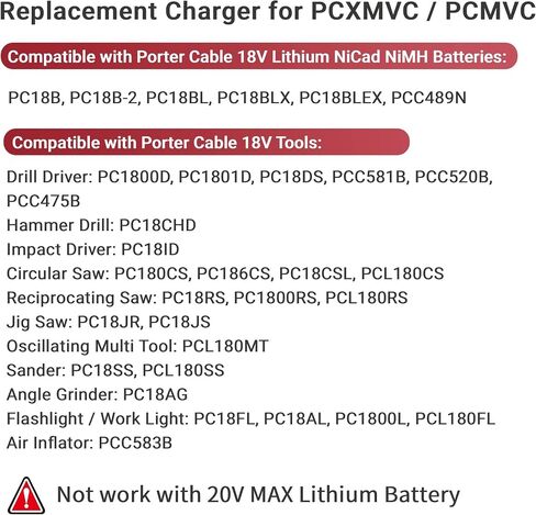 Replacement Charger for Porter Cable 18V Battery PC18B PC18BL PC18BLX PCC489N NiCd NiMH Lithium Battery Packs PCXMVC PCMVC Charger in Kuwait