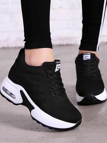 Women Height Increasing Sneakers Hidden Wedge Sneakers Lace-Up Platform Walking Shoes Casual Breathable Sports Shoes Women High Heel Sneakers Low-Top Comfortable Shoes All Season in Kuwait