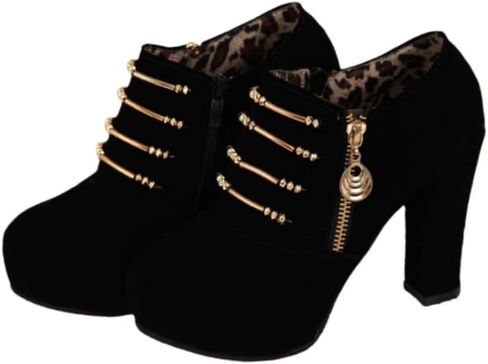 Women's fashionable round-toed high-heeled short boots - for dates, shopping, with thick soles and zipper design. in Saudi Arabia