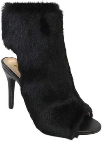 Liliana Women Peep Toe Faux Fur Stiletto Heel Ankle Booties in Kuwait