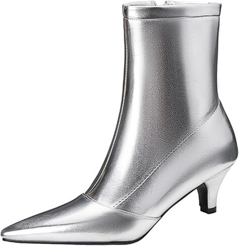 Alsoloveu Women's Ankle Boots Kitten Low Heel Pointed Toe Gogo Boots Side Zipper Short Dress Booties Fashion Shoes in Kuwait