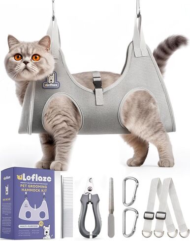 Dog Grooming Hammock Harness for Dogs & Cats with Pet Nail Clipper Trimmer - Cat Hanger Sling for Trimming Clipping Nails- Dog Hammock Restraint Bag for Small Medium Large Dog （ Grey XS） in Saudi Arabia