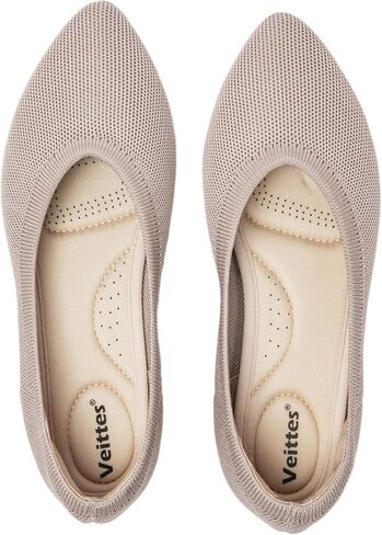 Veittes Women's Wide Width Flats Shoes, Comfortable Casual Slip on Breathable Knitted Ballet Flats in Kuwait