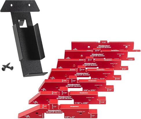 Woodpeckers 3D Setup Blocks, 7 Piece Set, Aluminum, USA Made, 4 Ways to Meaure on each Block, Router & Table Saw Gauge Blocks, Router Bit Height Gauge - 3D-SUB7 in Kuwait