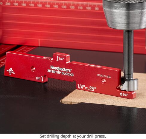 Woodpeckers 3D Setup Blocks, 7 Piece Set, Aluminum, USA Made, 4 Ways to Meaure on each Block, Router & Table Saw Gauge Blocks, Router Bit Height Gauge - 3D-SUB7 in Kuwait
