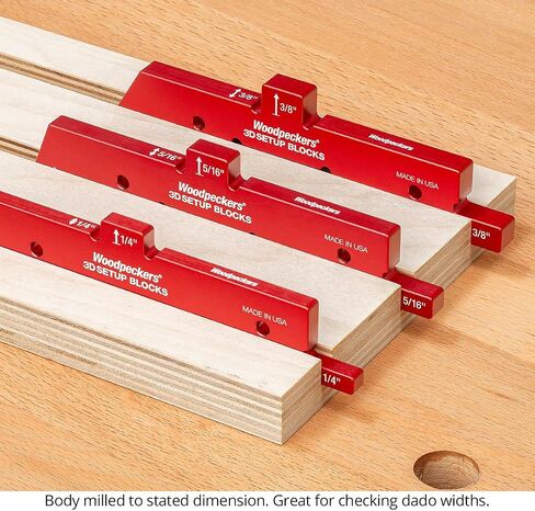 Woodpeckers 3D Setup Blocks, 7 Piece Set, Aluminum, USA Made, 4 Ways to Meaure on each Block, Router & Table Saw Gauge Blocks, Router Bit Height Gauge - 3D-SUB7 in Kuwait