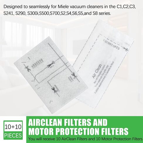 10 Pack Replacement Filters for Miele Vacuum Cleaners ﻿ | AirClean & Motor Protection Filters Fits Classic C1 C2 C3 S2 S4 S5 S6 S8 S241 S290 S300i S700 ﻿ in Kuwait